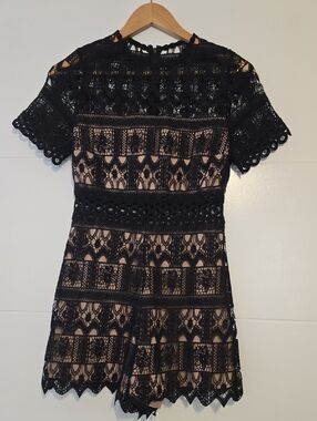 Alexis Black Lace Mini Dress with Nude Lining